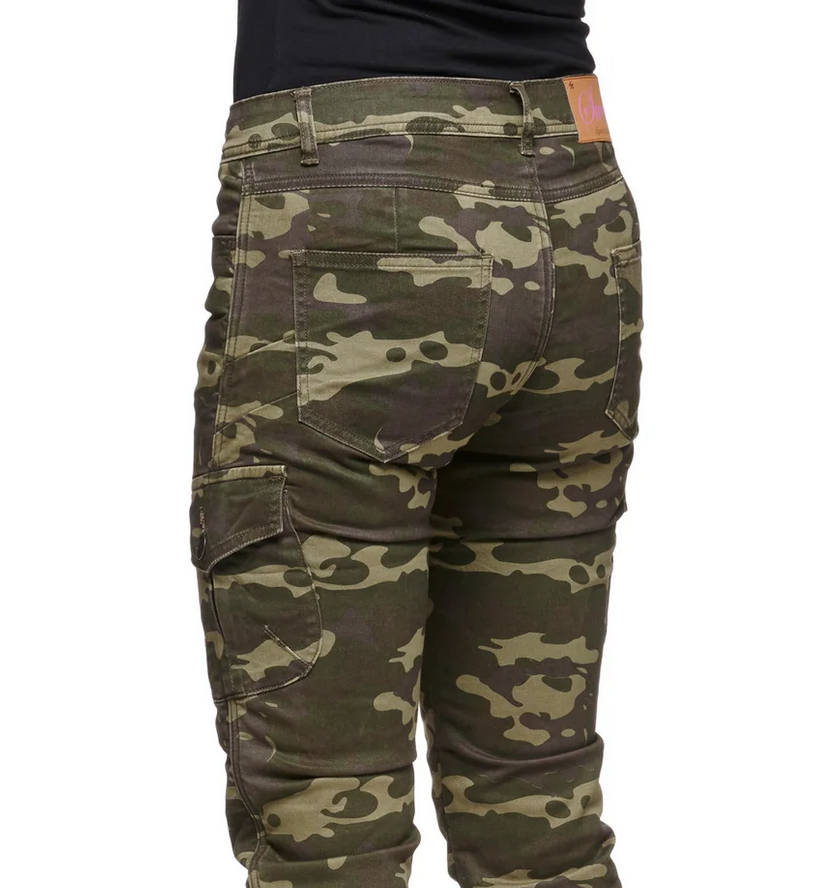 Sweep Trixie naisten aramid vahvistetut ajofarkut, Camo